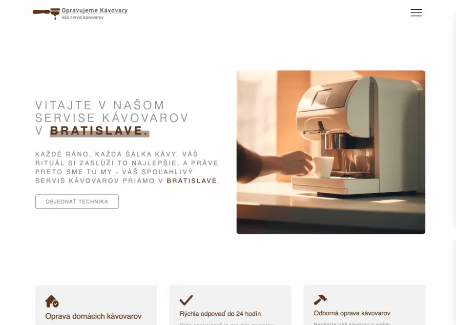 opravujemekavovary.sk web page, picture of this page